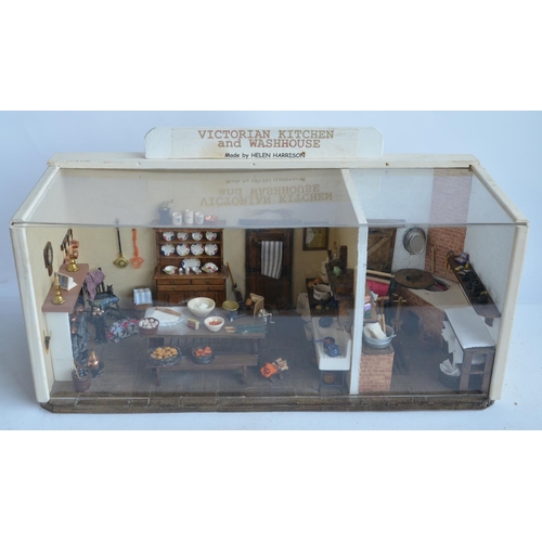 516 - Victorian kitchen and washroom, homemade atmospheric and detailed model with removeable clear acryli... 