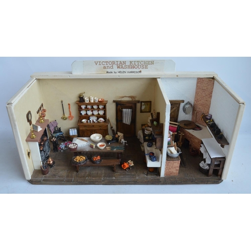 516 - Victorian kitchen and washroom, homemade atmospheric and detailed model with removeable clear acryli... 