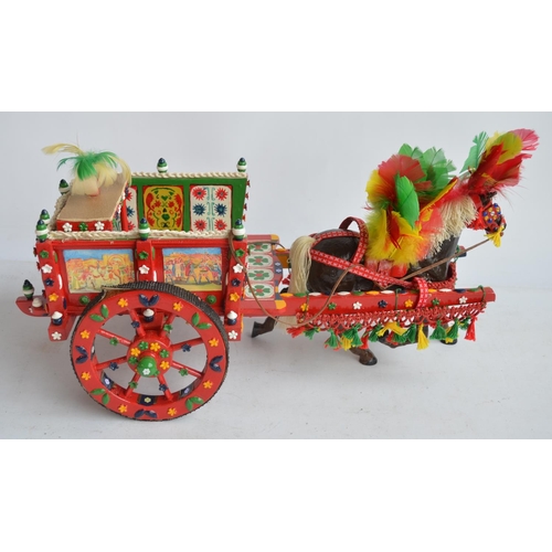 519 - Homemade wooden model of a Sicilian donkey cart, L53xW29cm.