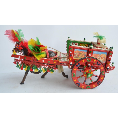 519 - Homemade wooden model of a Sicilian donkey cart, L53xW29cm.