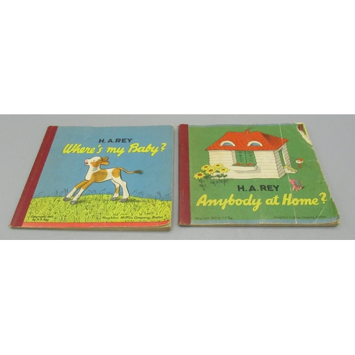 66 - Rey (H.A.) - Where's My Baby?, Houghton Mifflin Company, Signed paperback and Anybody at Home?, Houg... 