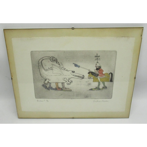 68 - Clarke (Graham, 1941-); Pardon?, 1982, hand-coloured etching with aquatint on paper, signed, titled ... 