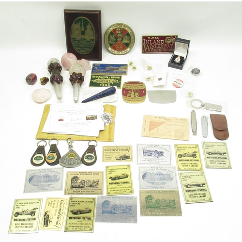 83 - Collection of cast metal Waterways festival and groups plaques, Lotus owners club badges and Lotus k... 