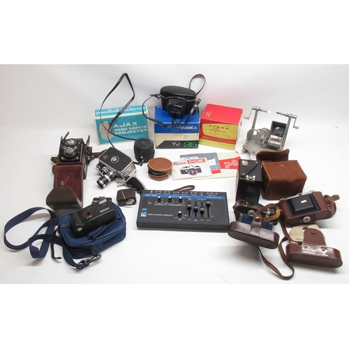 209 - Collection of cameras and equipment inc. Yashica 35mm camera, Bolex Paillard camera, Microcord camer... 