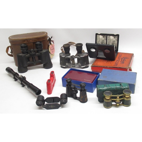 210 - Umarex 4x20 scope, Lieberman & Gortz 12x42 binoculars with leather case, Carl Zeiss 8x30 binoculars,... 