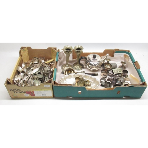 216 - Collection of silver plate and EPNS items inc. tea pot, napkin rings, candle holders, etc. and a lar... 