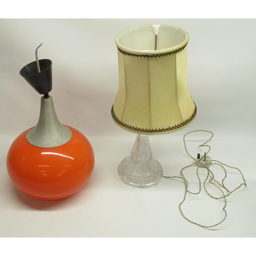 221 - Orange glass ceiling light and a glass lamp with shade (2)