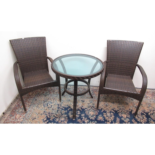 227 - Modern garden/patio glass topped table and 2 chairs