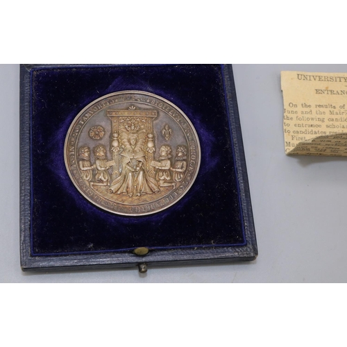 174 - Hallmarked silver scholarship medallion, Birmingham 1908, decorated with two Greek scholars and text... 