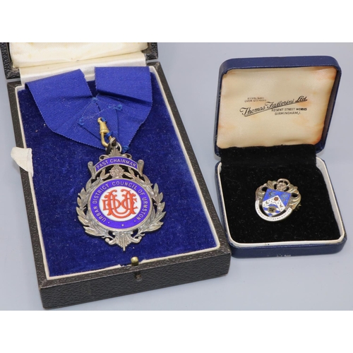 175 - Urban District Council of Urmston, silver and enamel Past Chairman medallion for Councillor R.P. Car... 