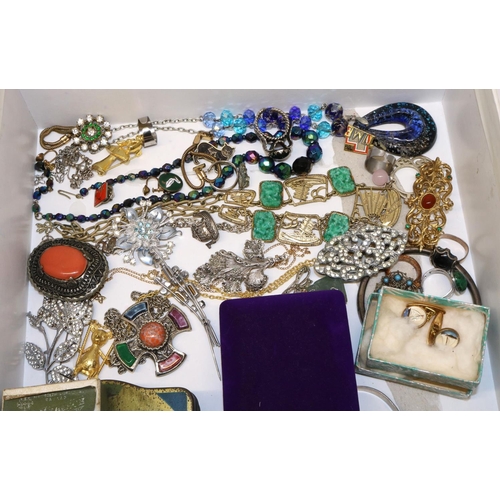 192 - Collection of costume jewellery, incl. Miracle, lucite sailing boat cufflinks, jewellery boxes, vint... 