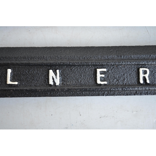 628 - Original cast iron vintage LNER station fire grate front, overall size 56.7x40.4cm