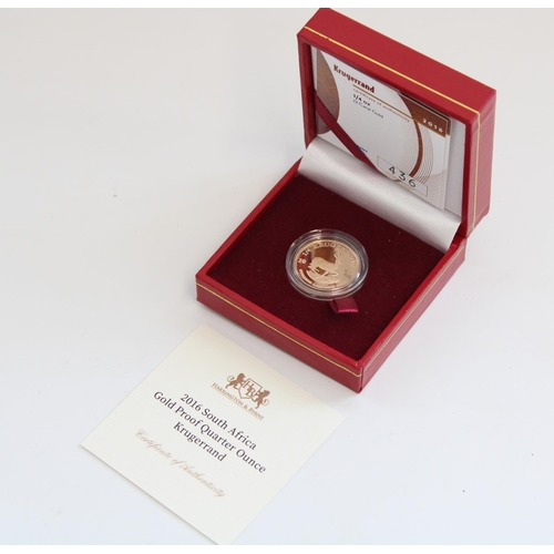 367 - 2016 South Africa Gold Proof 1/4 Ounce Krugerrand, encapsulated with box and cert.