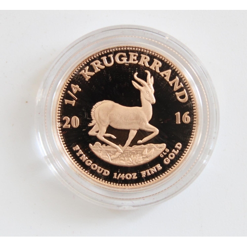 367 - 2016 South Africa Gold Proof 1/4 Ounce Krugerrand, encapsulated with box and cert.