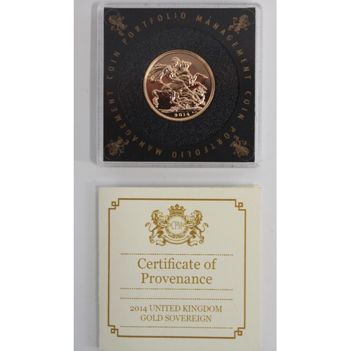 361 - ERII 2014 gold sovereign in CPM perspex coin case with cert.