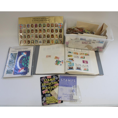 323 - All world partially filled stamp album, Channel tunnel souvenir pack and a box of loose stamps and p... 