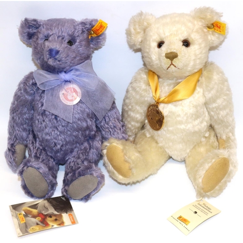 132 - Steiff teddy bears: blonde mohair bear 654701, with yellow ribbon and Millennium medallion, H29cm, a... 