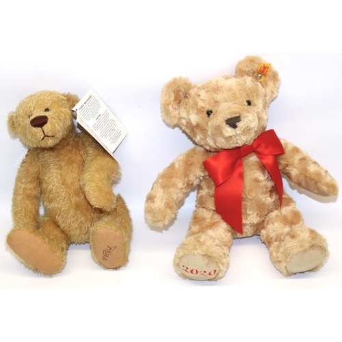 133 - Steiff 2020 Cosy Year teddy bear with red ribbon, and a Gund Cliff Richard charity teddy bear by Sus... 