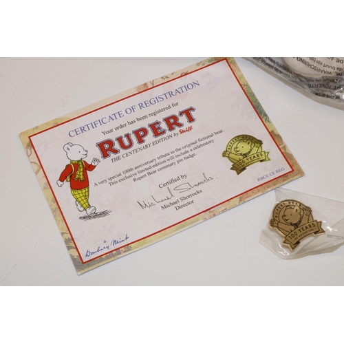 146 - Steiff/Danbury Mint: Rupert the Bear, 690877, Centenary Edition, H29cm, with pin badge, box and cert... 