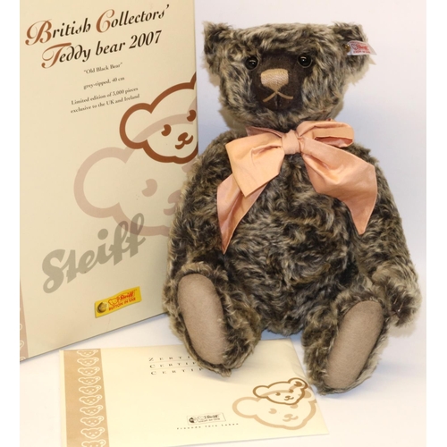 149 - Steiff teddy bear: British Collectors' 2007 Old Black Bear, grey tipped mohair, wearing pale pink si... 