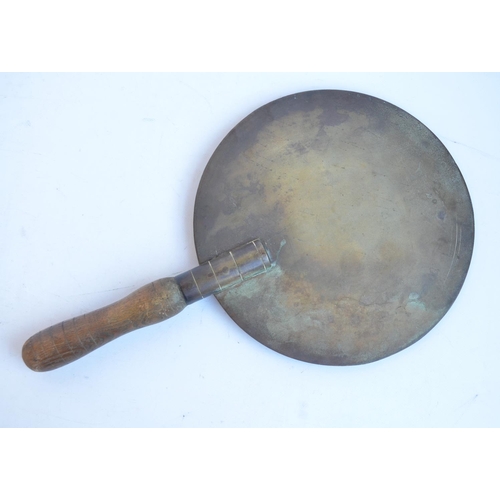 632 - Vintage brass and wood handled blasting disc, stamped 