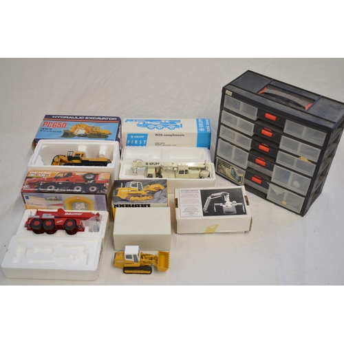 587 - Collection of damaged diecast construction machinery models, all A/F. Includes a JAOL 1/32 Komatsu P... 