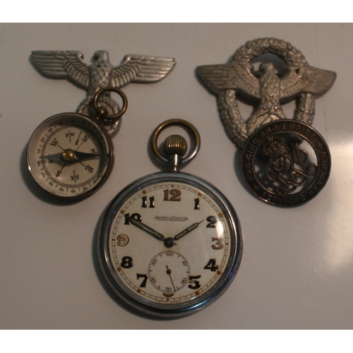22 - Jaeger-Le-Coultre military pocket watch, G.S.T.P 280296XX, bass pocket compass, For King and Empire ... 