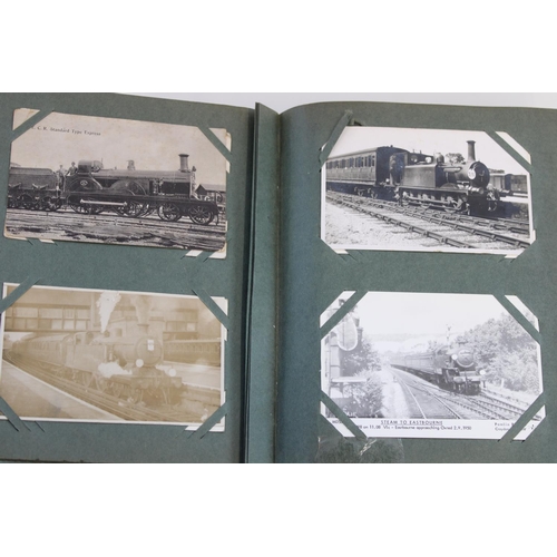 330 - Well filled postcard album of early C20th and later steam train and railway related cards incl. many... 