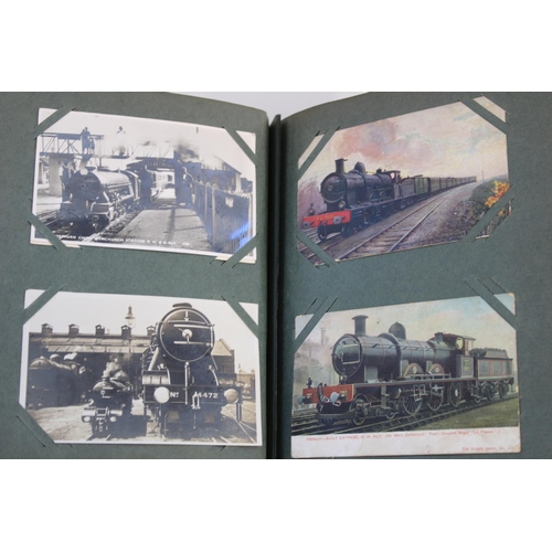 330 - Well filled postcard album of early C20th and later steam train and railway related cards incl. many... 