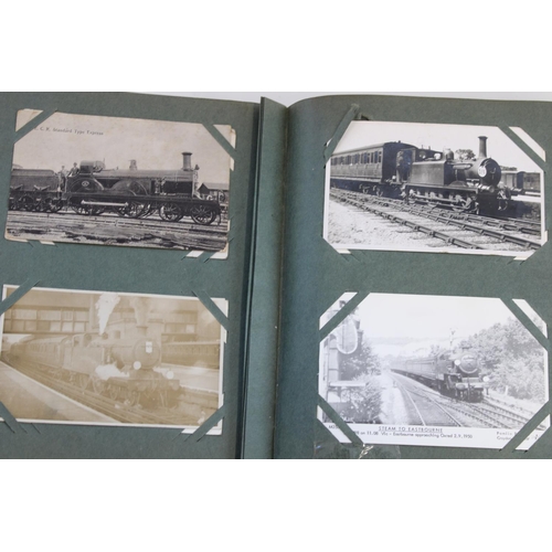 330 - Well filled postcard album of early C20th and later steam train and railway related cards incl. many... 