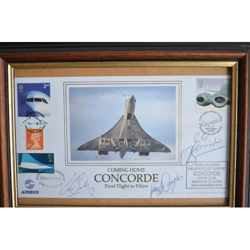 25 - Four framed commemorative covers to include The Dambusters, Neville Duke (with CoA), The Falklands C... 