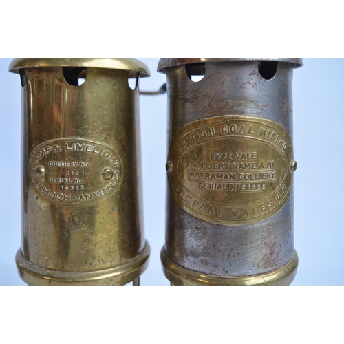 629 - Three vintage miners safety lamps to include one by British Coal Mining Company, Wales (from Aberama... 