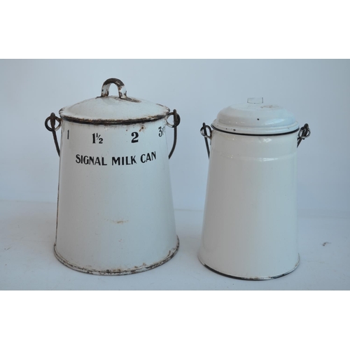 634 - Vintage Prince Of Wares white enamelled Signal Milk Can (Height approx 19cm) and another, no marking... 