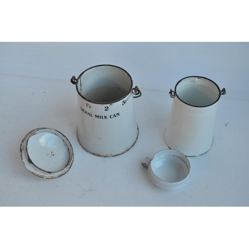 634 - Vintage Prince Of Wares white enamelled Signal Milk Can (Height approx 19cm) and another, no marking... 