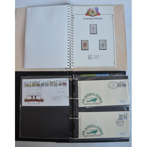 635 - Two stamp albums, one containing railway and other transport related stamps, first day and commemora... 