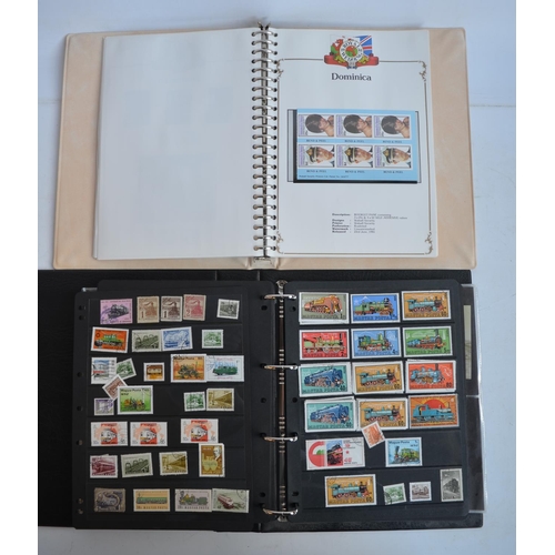 635 - Two stamp albums, one containing railway and other transport related stamps, first day and commemora... 