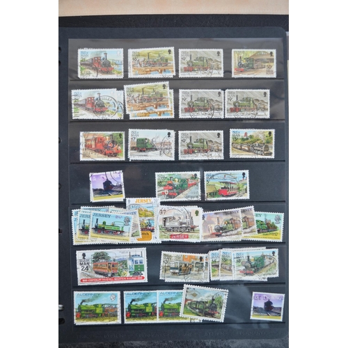 635 - Two stamp albums, one containing railway and other transport related stamps, first day and commemora... 