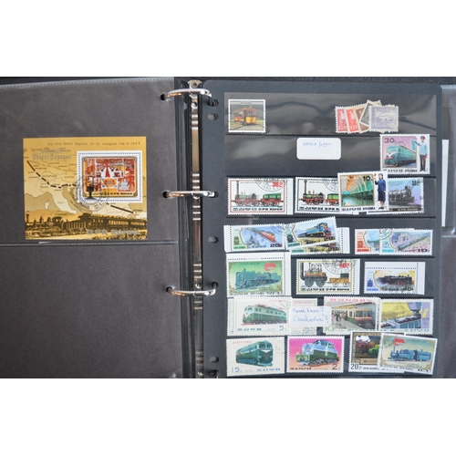 635 - Two stamp albums, one containing railway and other transport related stamps, first day and commemora... 