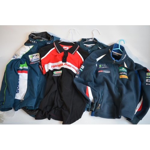 611 - Collection of racing team jackets and T-shirts to include a pair of Suzuki Collection fleece and wat... 