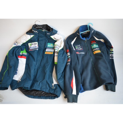 611 - Collection of racing team jackets and T-shirts to include a pair of Suzuki Collection fleece and wat... 