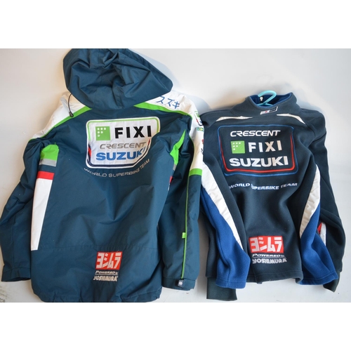 611 - Collection of racing team jackets and T-shirts to include a pair of Suzuki Collection fleece and wat... 