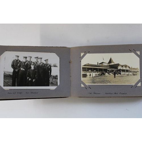 332 - c1920s postcard album showing postcards, photos and RPPCs from a Royal Navy telegraphists world tour... 