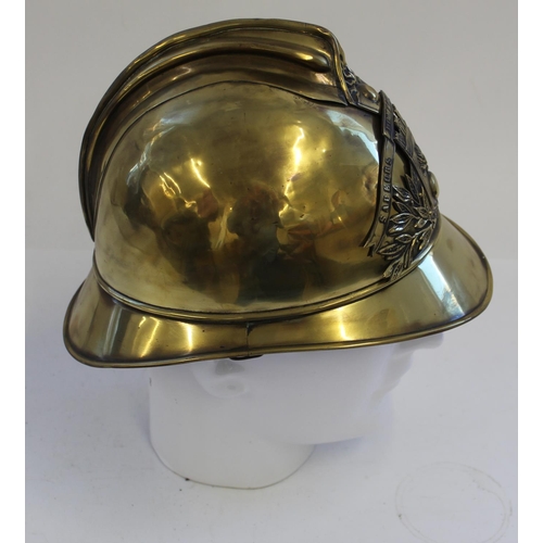 258 - French Sapeurs Pompiers d' Hesdin Brass fireman's Helmet. Complete with all outer parts but lacking ... 