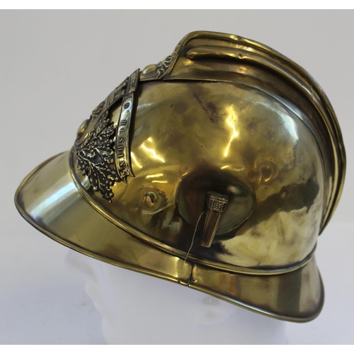 258 - French Sapeurs Pompiers d' Hesdin Brass fireman's Helmet. Complete with all outer parts but lacking ... 