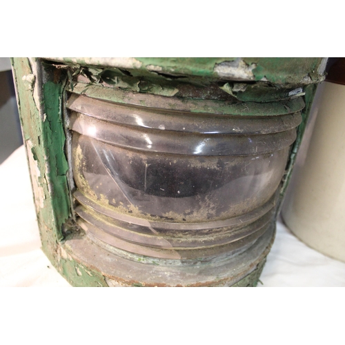 629A - Large vintage starboard ships lantern made in aluminium with remnants of original green paint and br... 