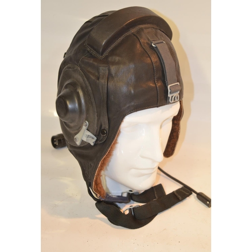 253 - Russian W3-82 leather flying helmet dated 1987 with headphone and mic cables