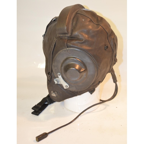 253 - Russian W3-82 leather flying helmet dated 1987 with headphone and mic cables