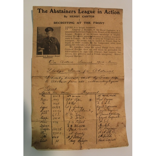 27 - Collection of items relating to Cpl J. Butcher, The Abstainers League, London Railway Station Master... 