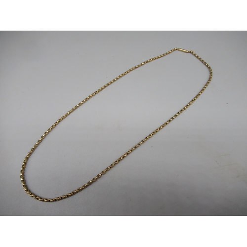 186 - Yellow metal belcher chain necklace with applied stamp 9c, L48cm, 6.2g