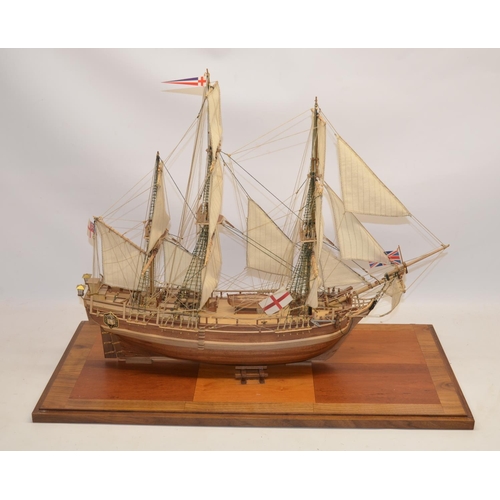 88 - Large well built wooden plank on frame model of HMS Bounty (unpainted). Model length from tip of bow... 